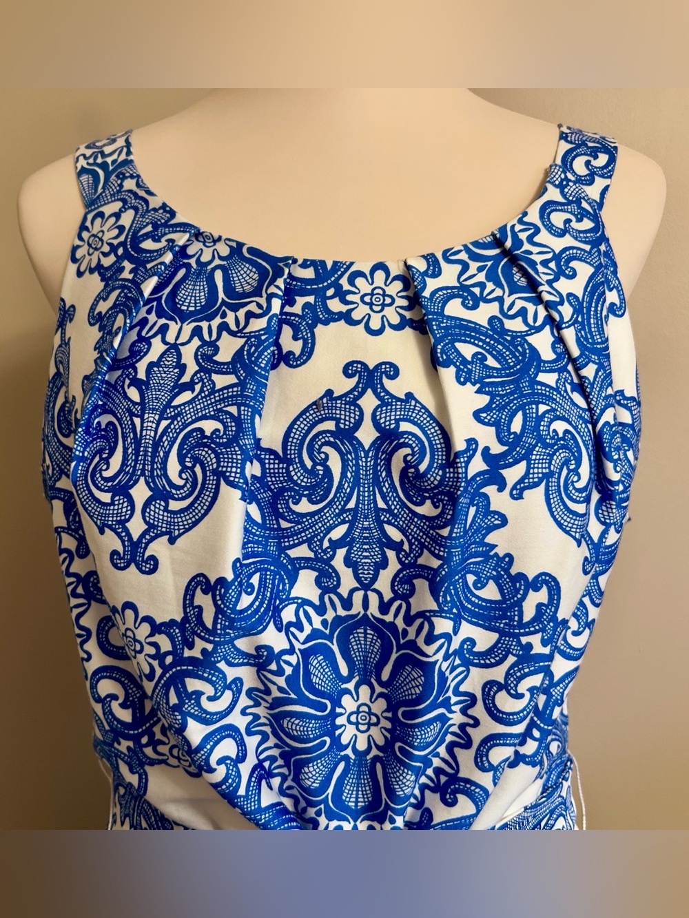 Cleo Patterned Cotton Midi Dress in Classic Blue & White - Picture 4 of 9